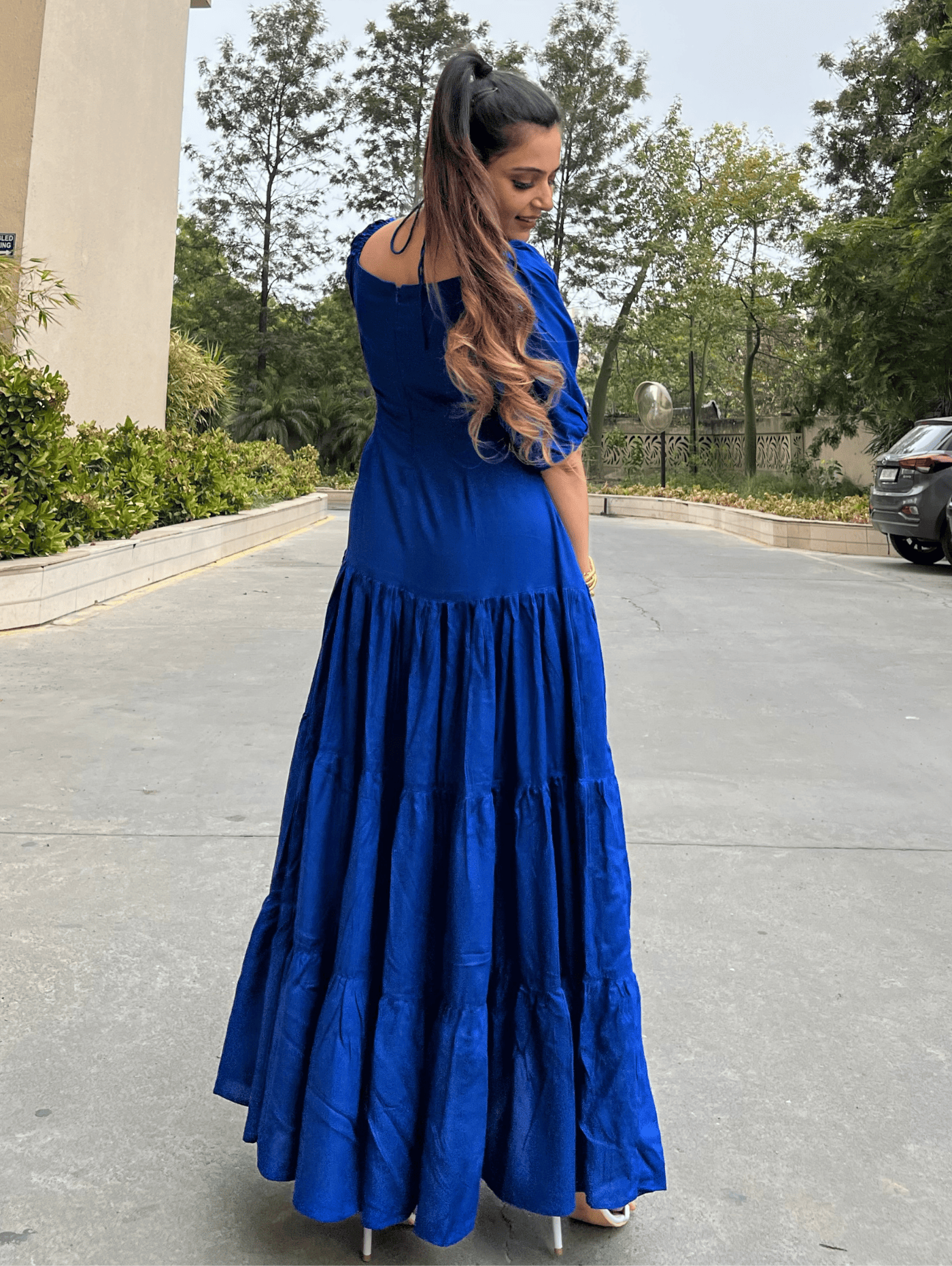 Pooja featuring in Blue Blushing Petal Dress