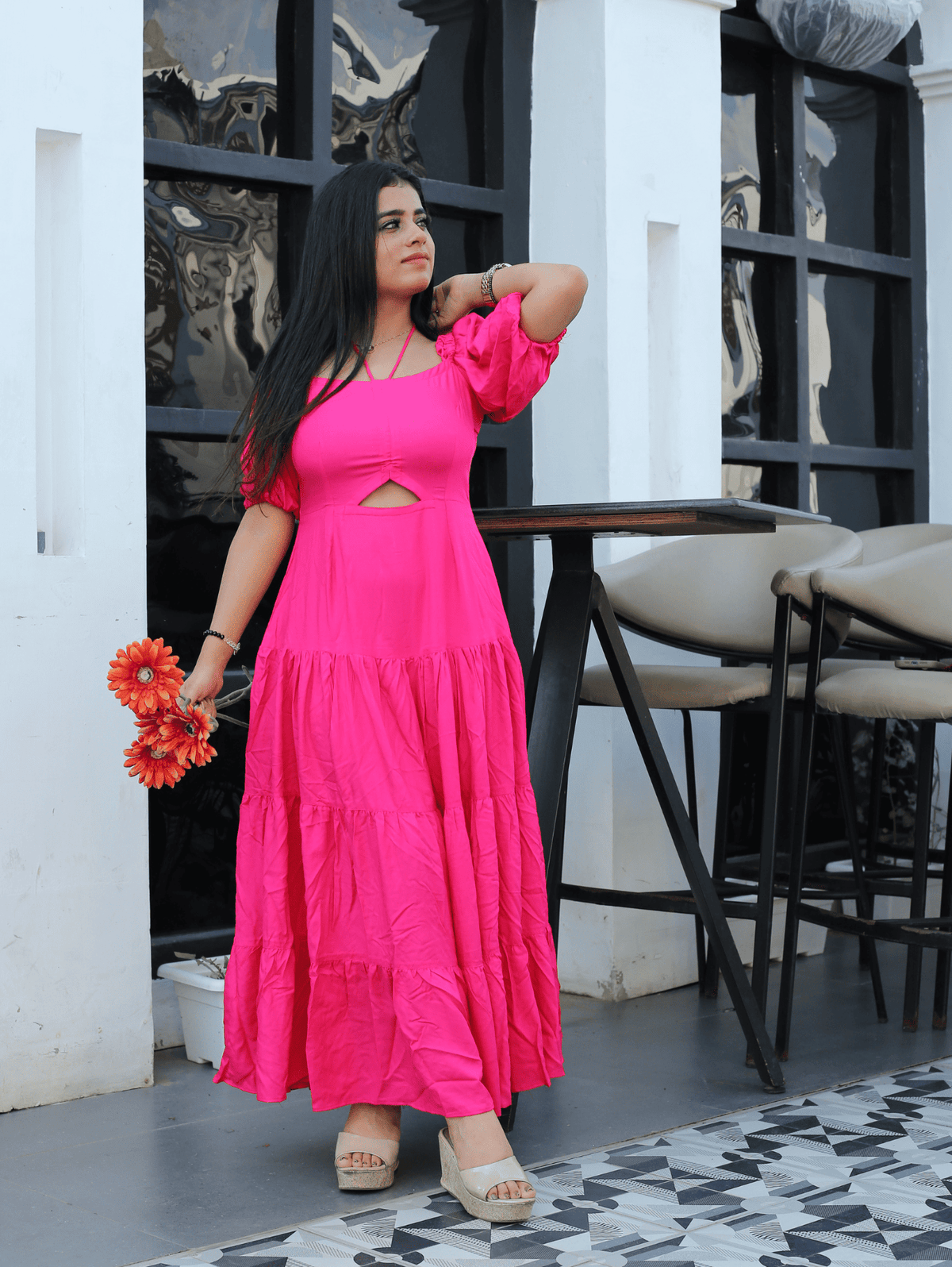 Blushing Petal Dress(with cut-out)