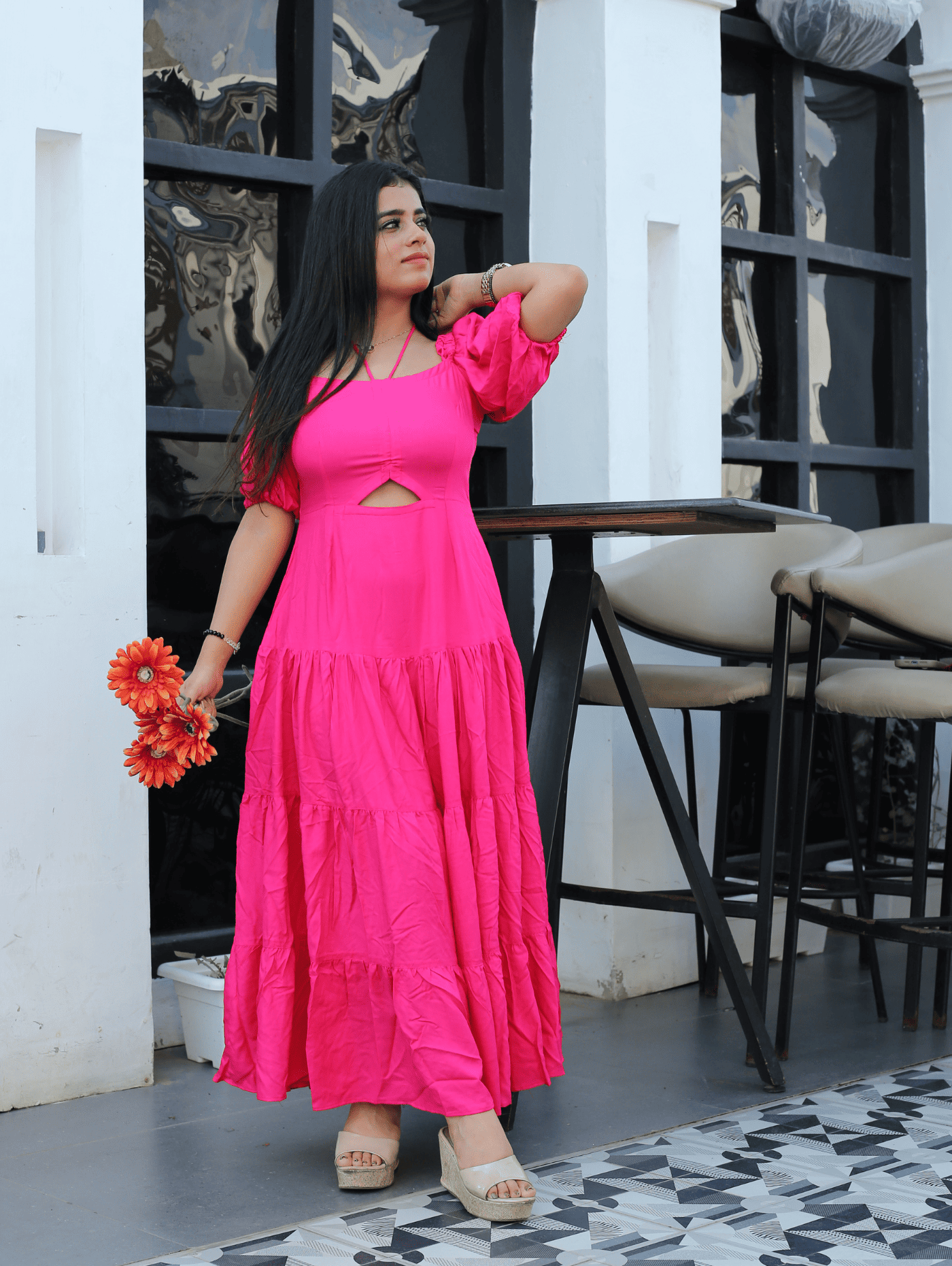 Blushing Petal Dress(with cut-out)