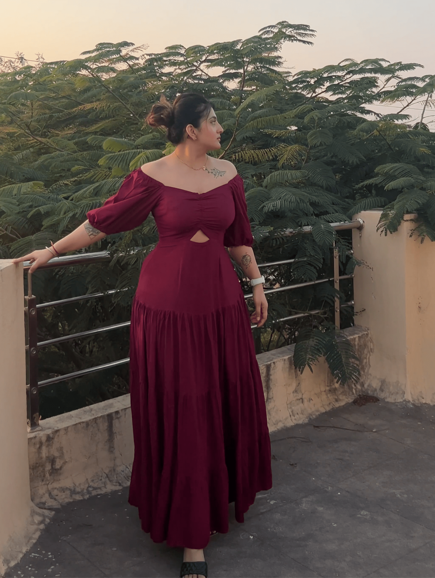 Wine Blushing Petal Dress
