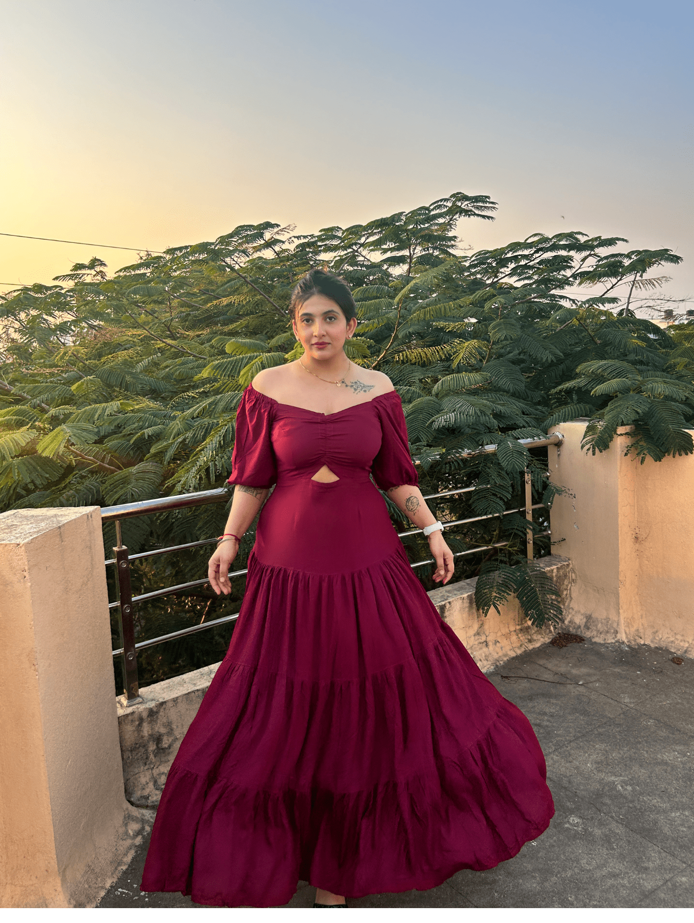 Wine Blushing Petal Dress