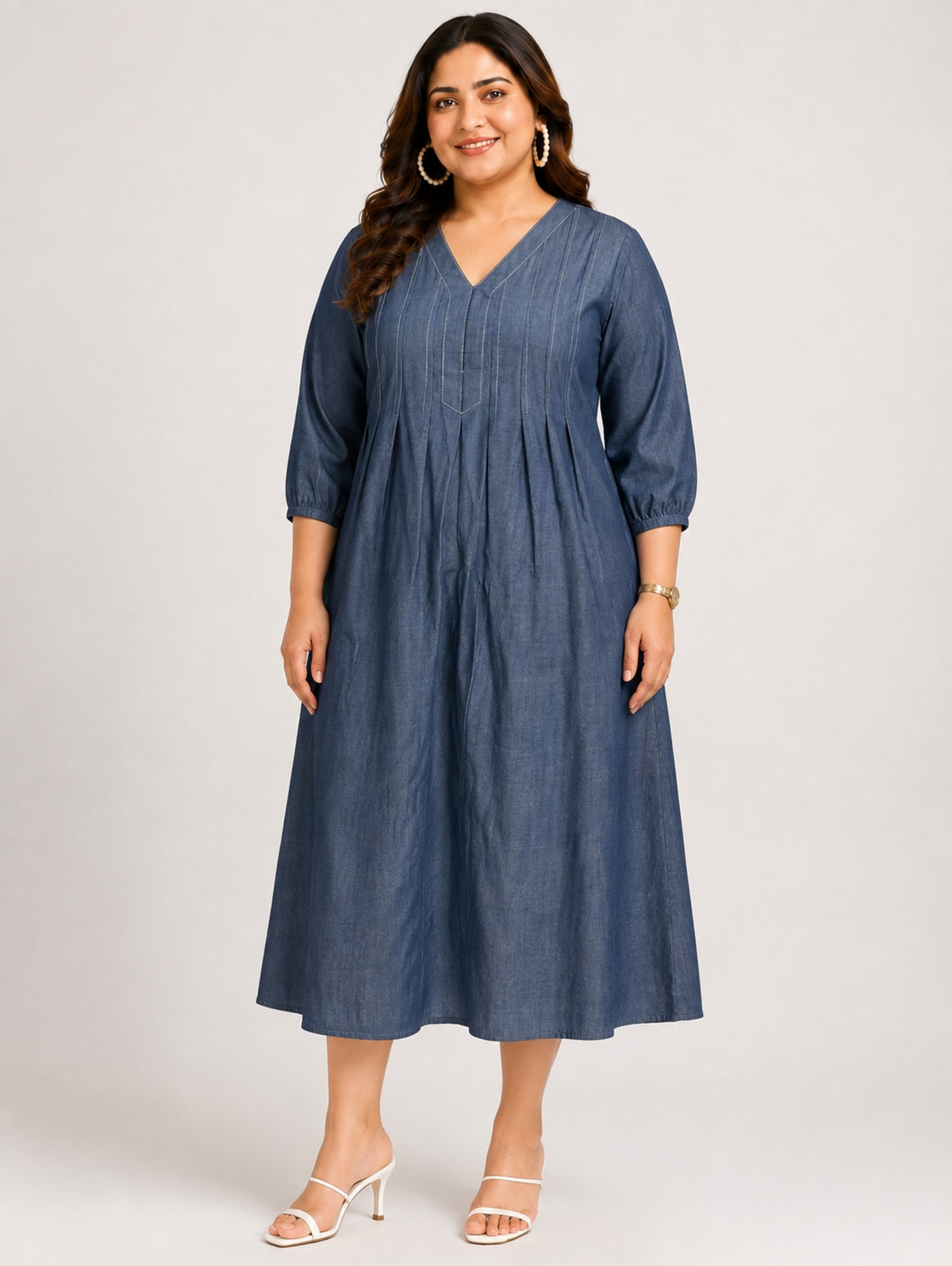 Indigo Pintuck A-Line Dress