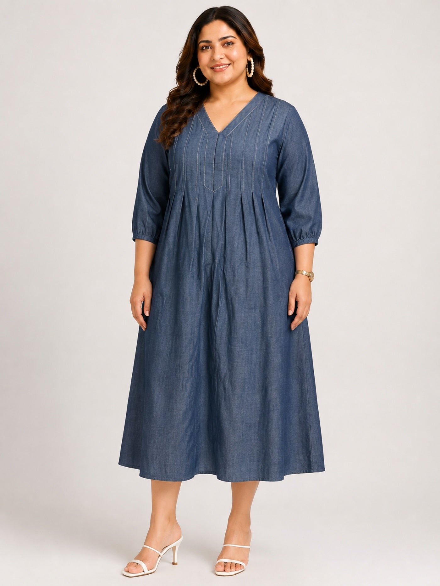 Indigo Pintuck A-Line Dress