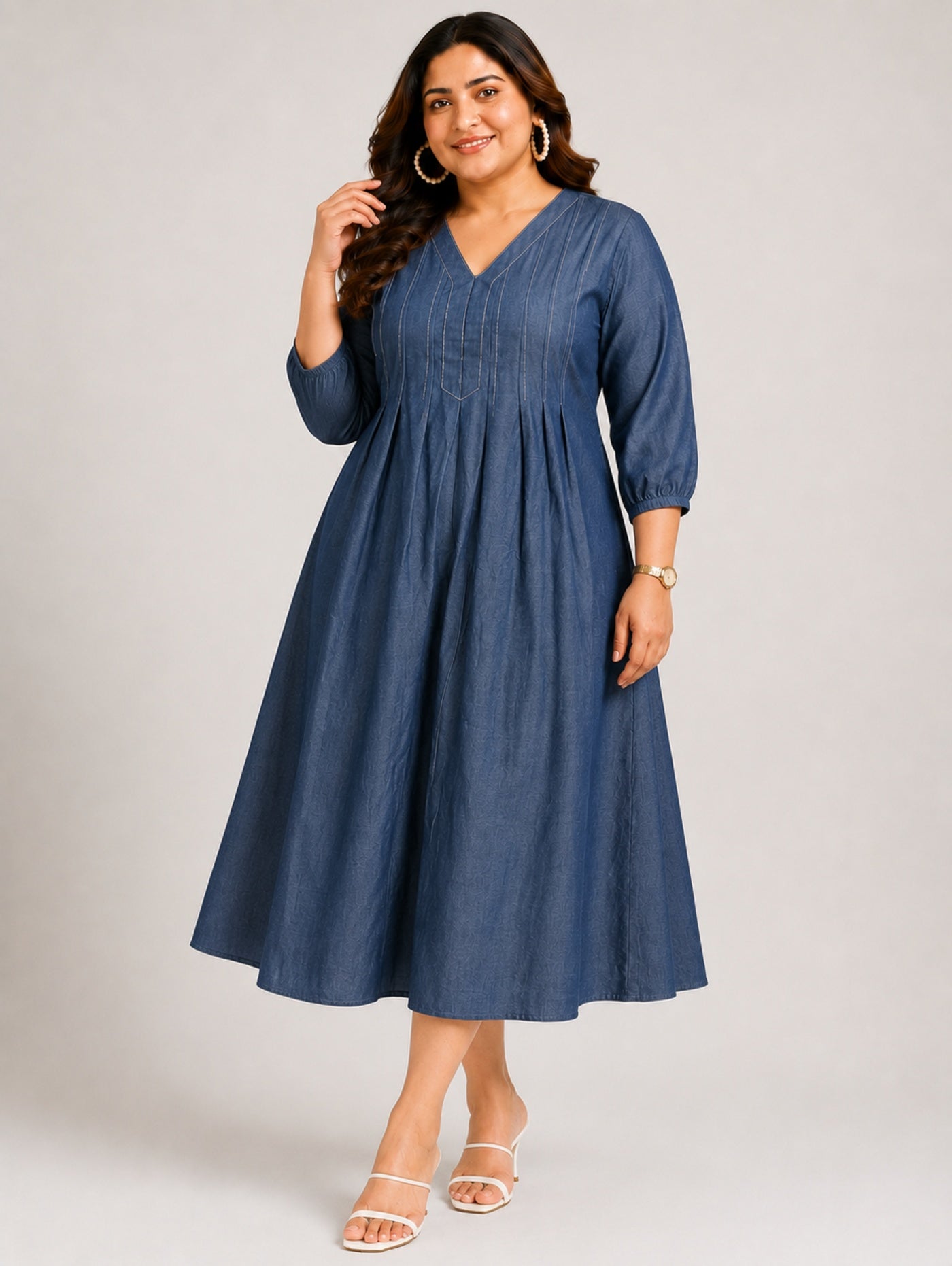 Indigo Pintuck A-Line Dress