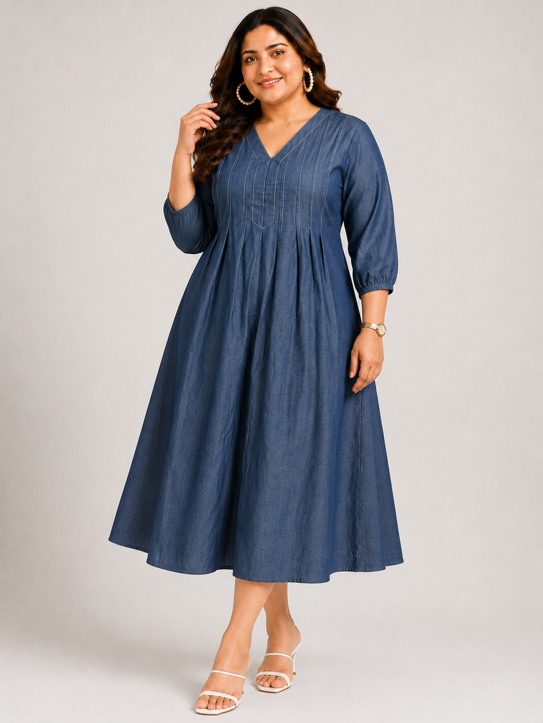 Indigo Pintuck A-Line Dress