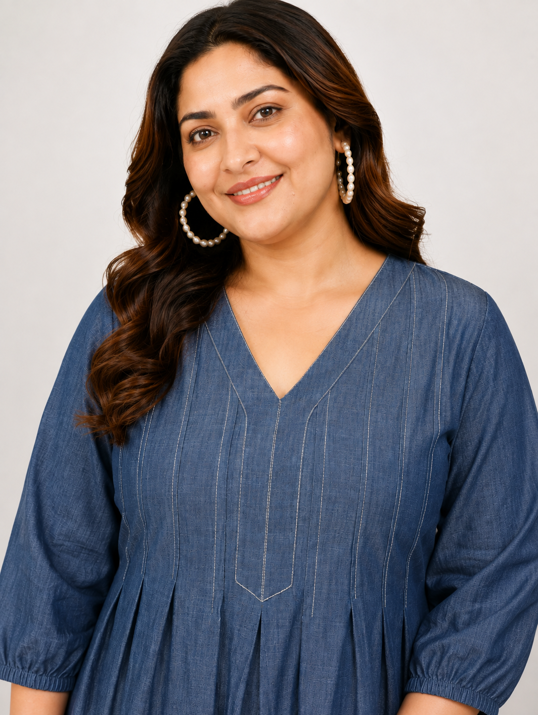 Indigo Pintuck A-Line Dress