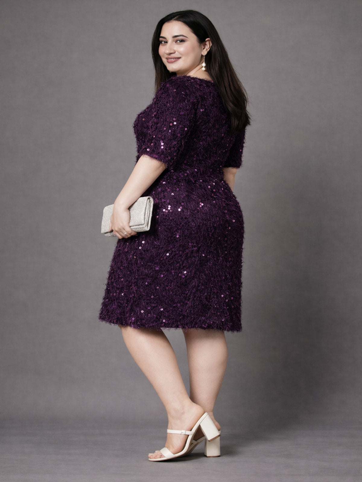 Wine Sheen A-Line Party Dress