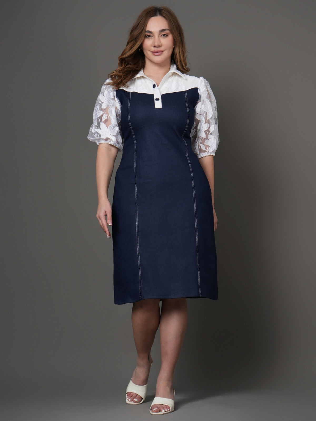 Ivory Shirt Denim Dress