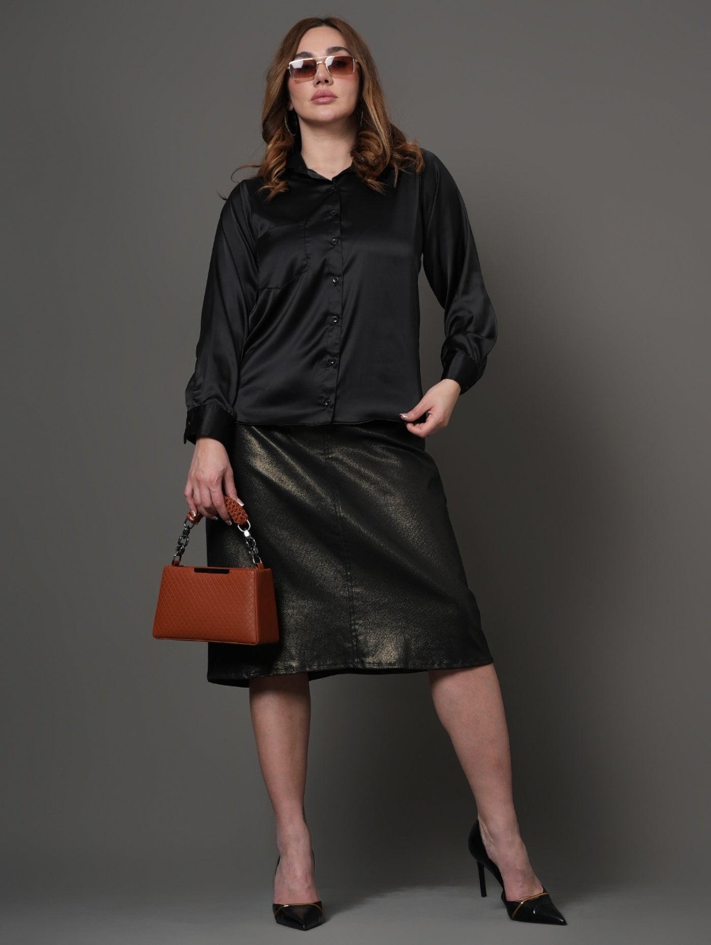 Black Aura Satin  Shirt