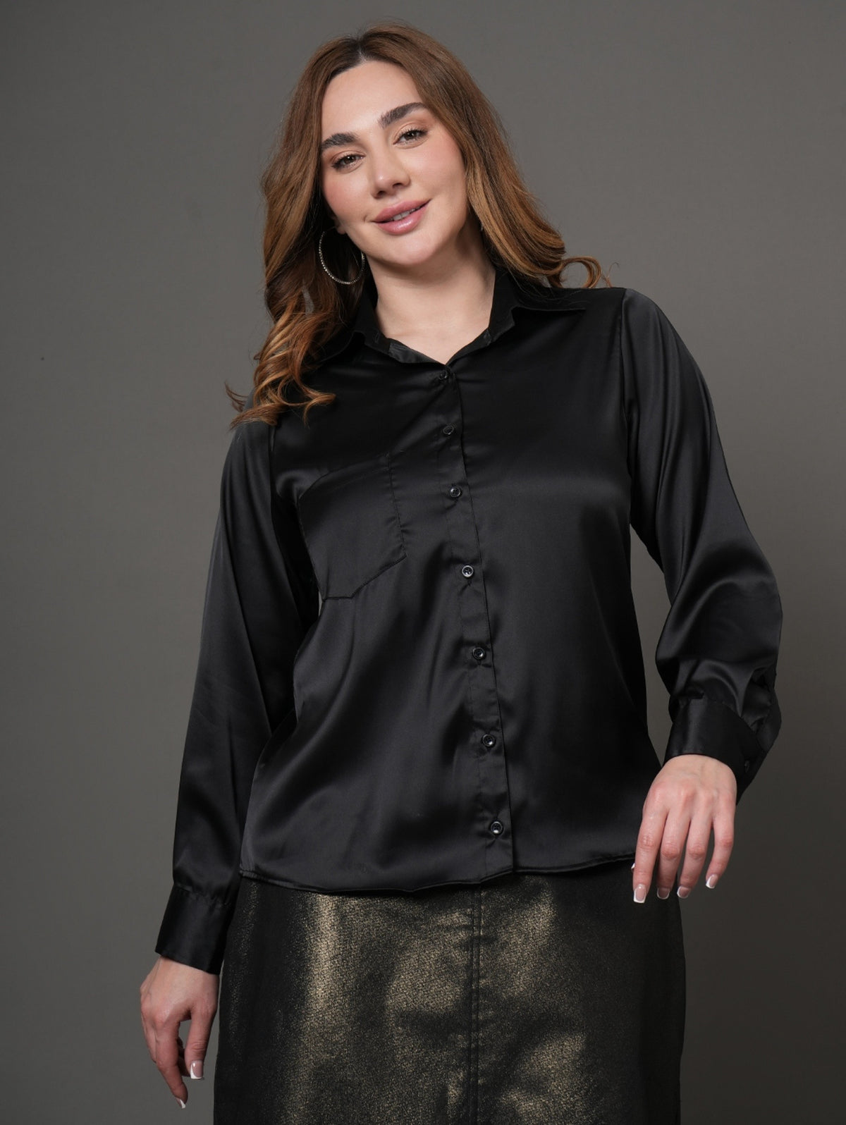 Black Aura Satin  Shirt