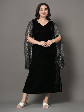 Black Velvet Cape Sleeve Party Dress