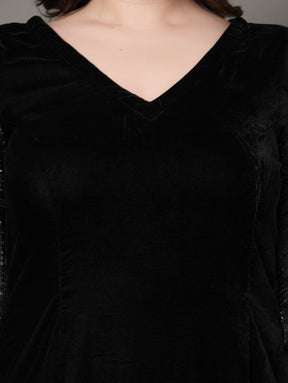 Black Velvet Cape Sleeve Party Dress