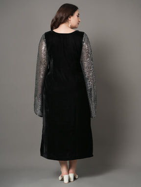 Black Velvet Cape Sleeve Party Dress