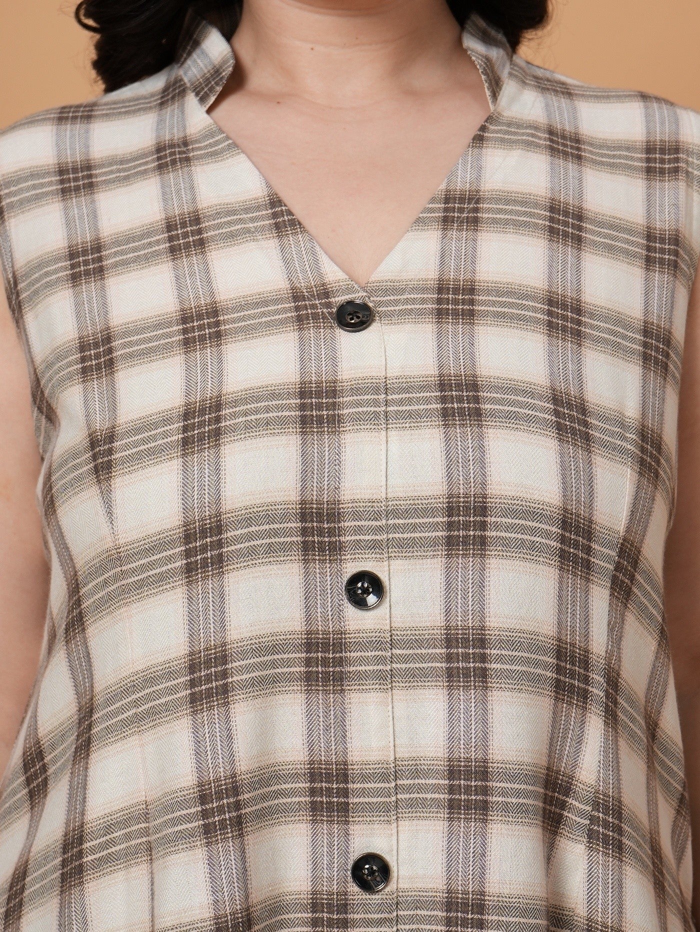 Brown Check A-Line  Dress