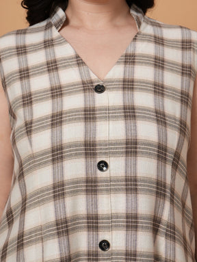 Brown Check A-Line  Dress