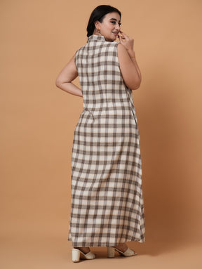 Brown Check A-Line  Dress