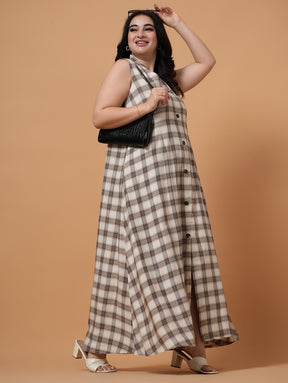 Brown Check A-Line  Dress