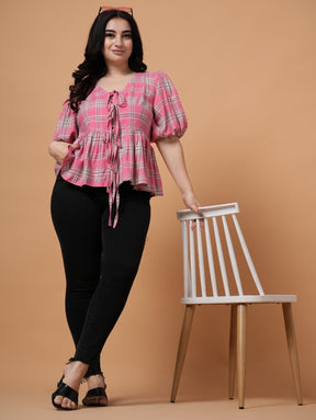 Blush Peplum Check Top