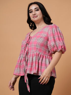 Blush Peplum Check Top