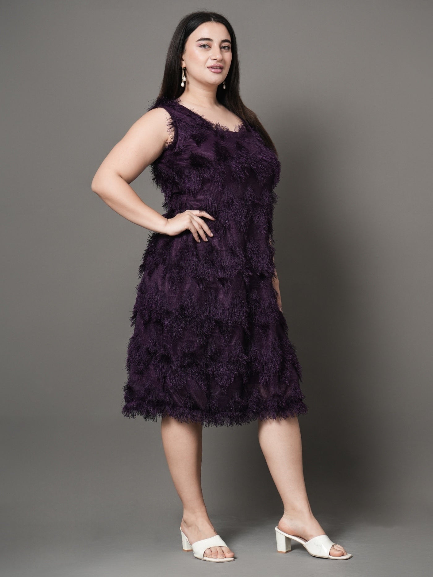 Feather Plum Party Dress
