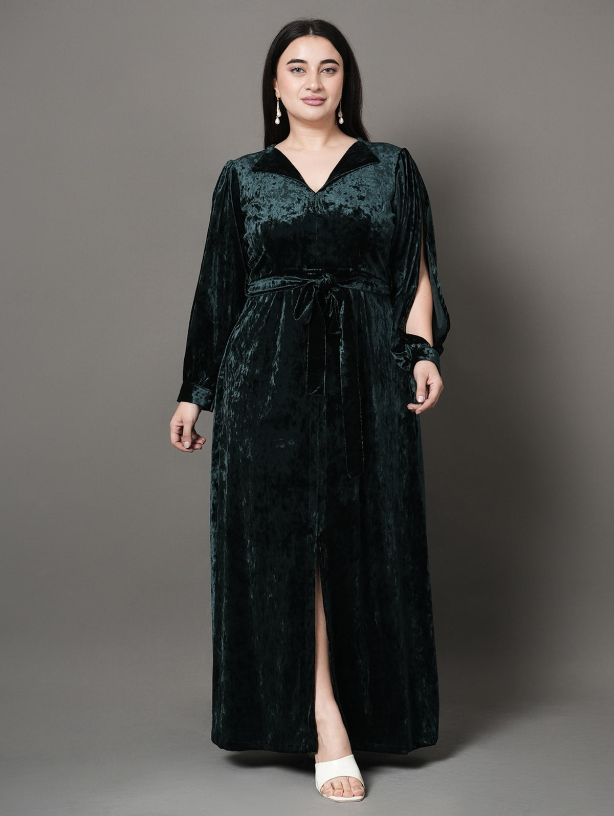 Green Velvet Luxe A-Line Party Dress