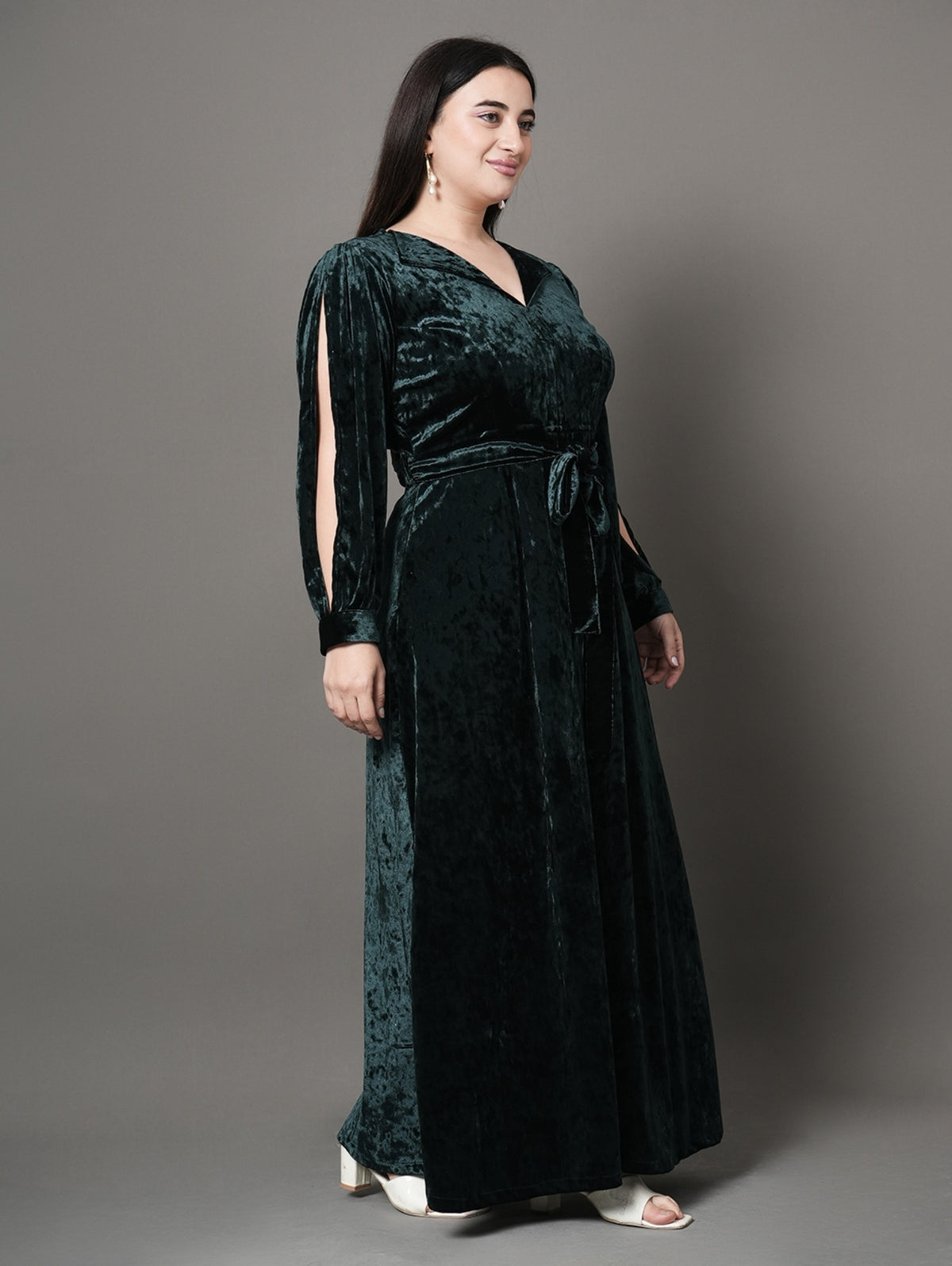 Green Velvet Luxe A-Line Party Dress
