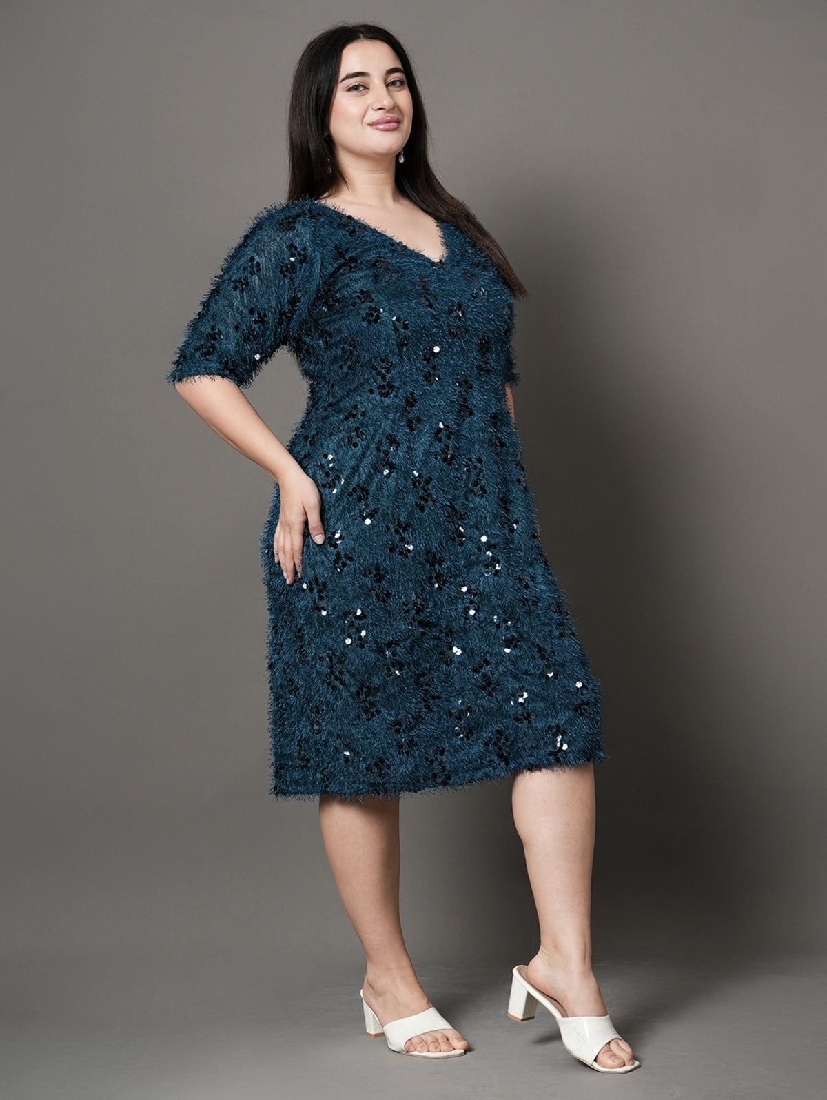 Teal Sheen A-Line Party Dress