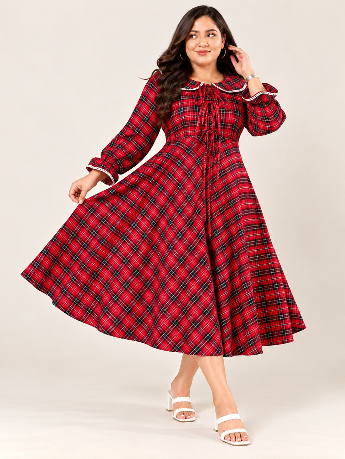 Redline Plaid Midi Dress