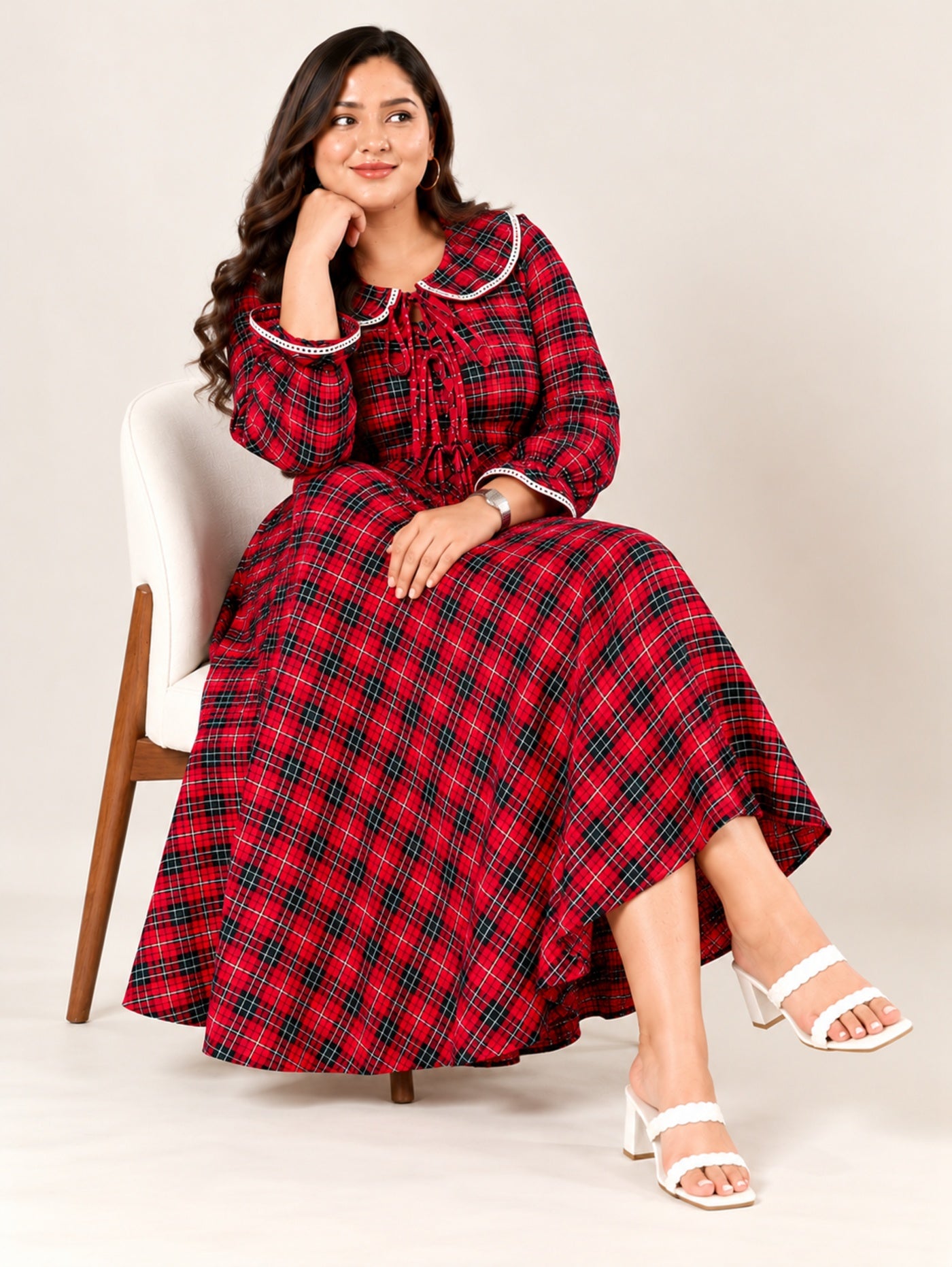 Redline Plaid Midi Dress