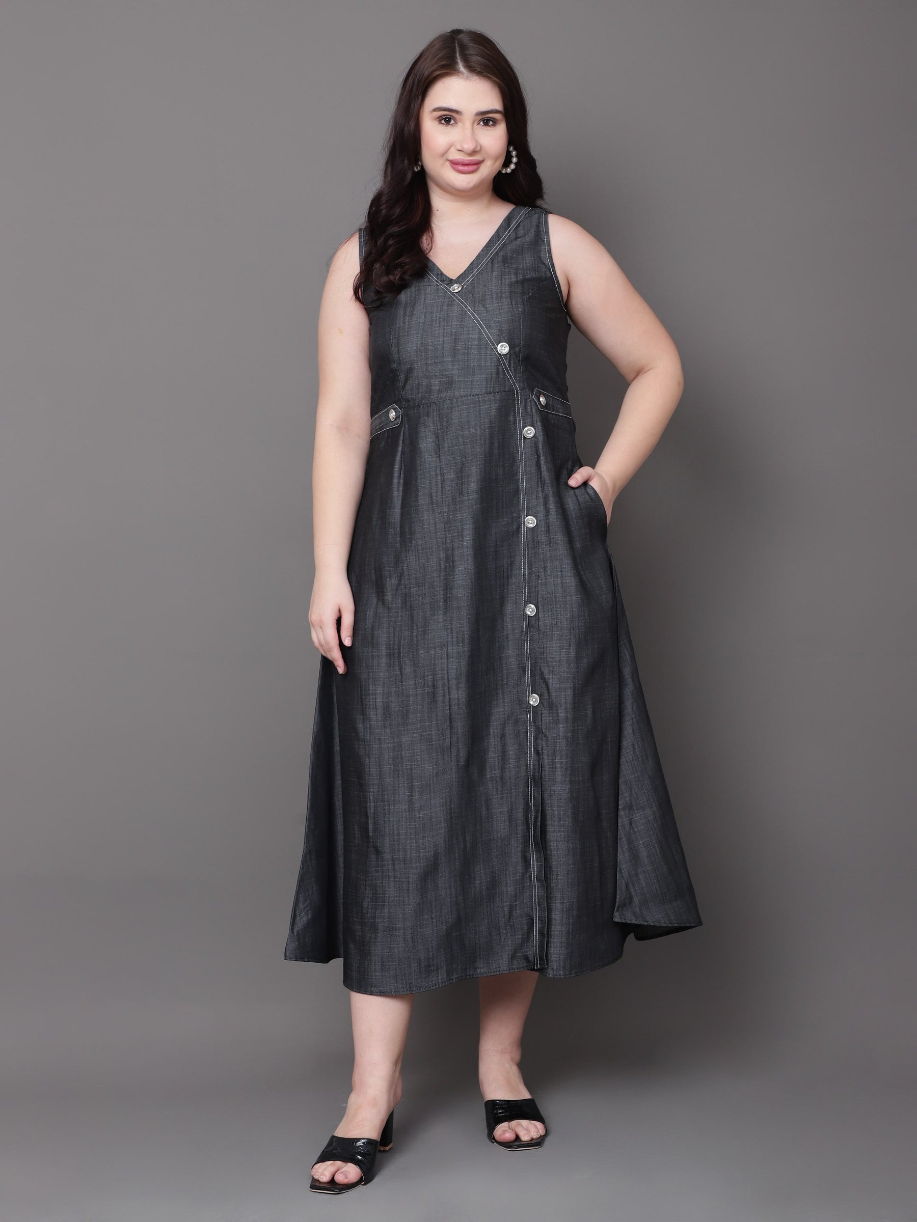 Charcoal Wrap Denim Dress