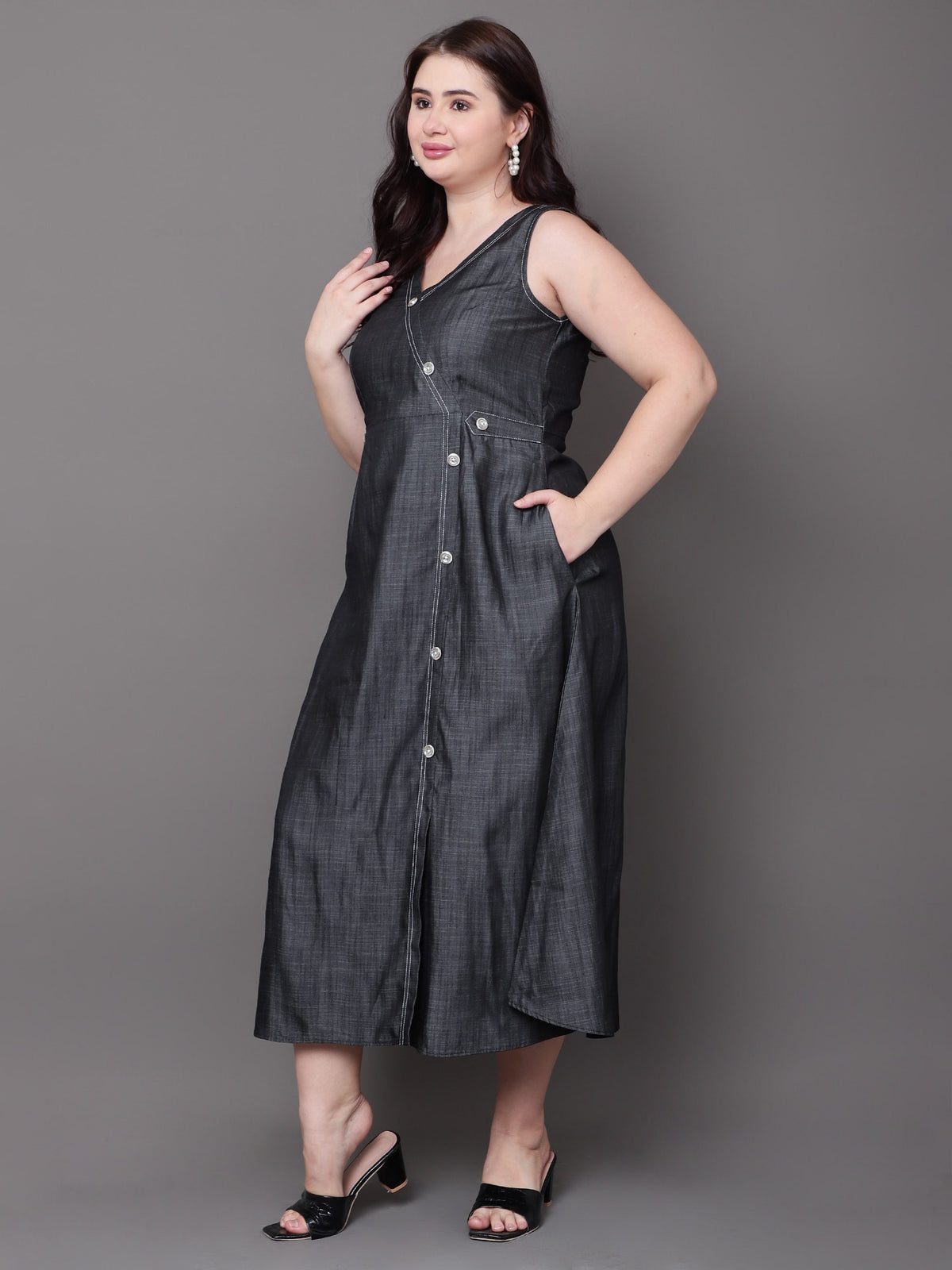 Charcoal Wrap Denim Dress