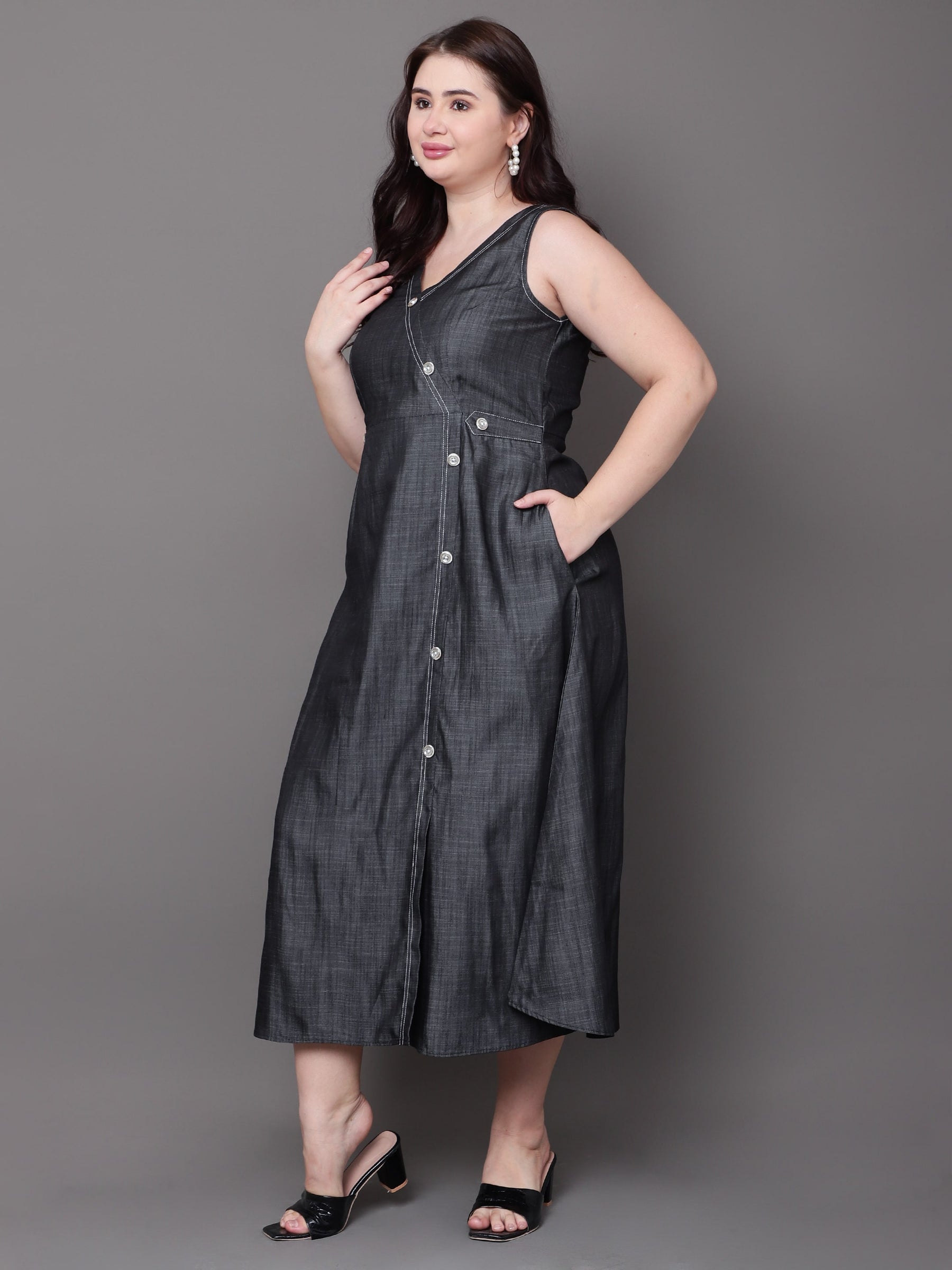 Charcoal Wrap Denim Dress