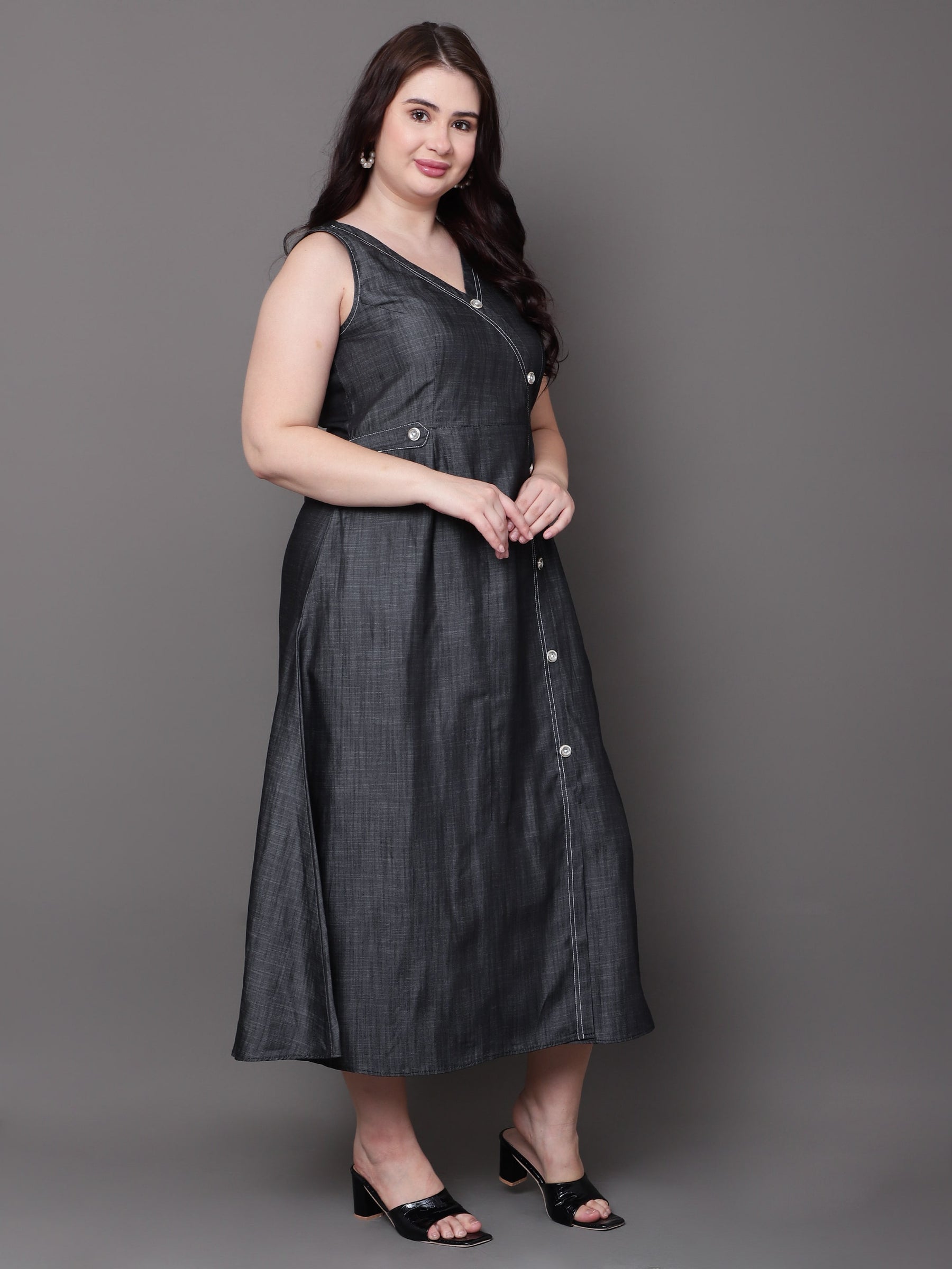 Charcoal Wrap Denim Dress