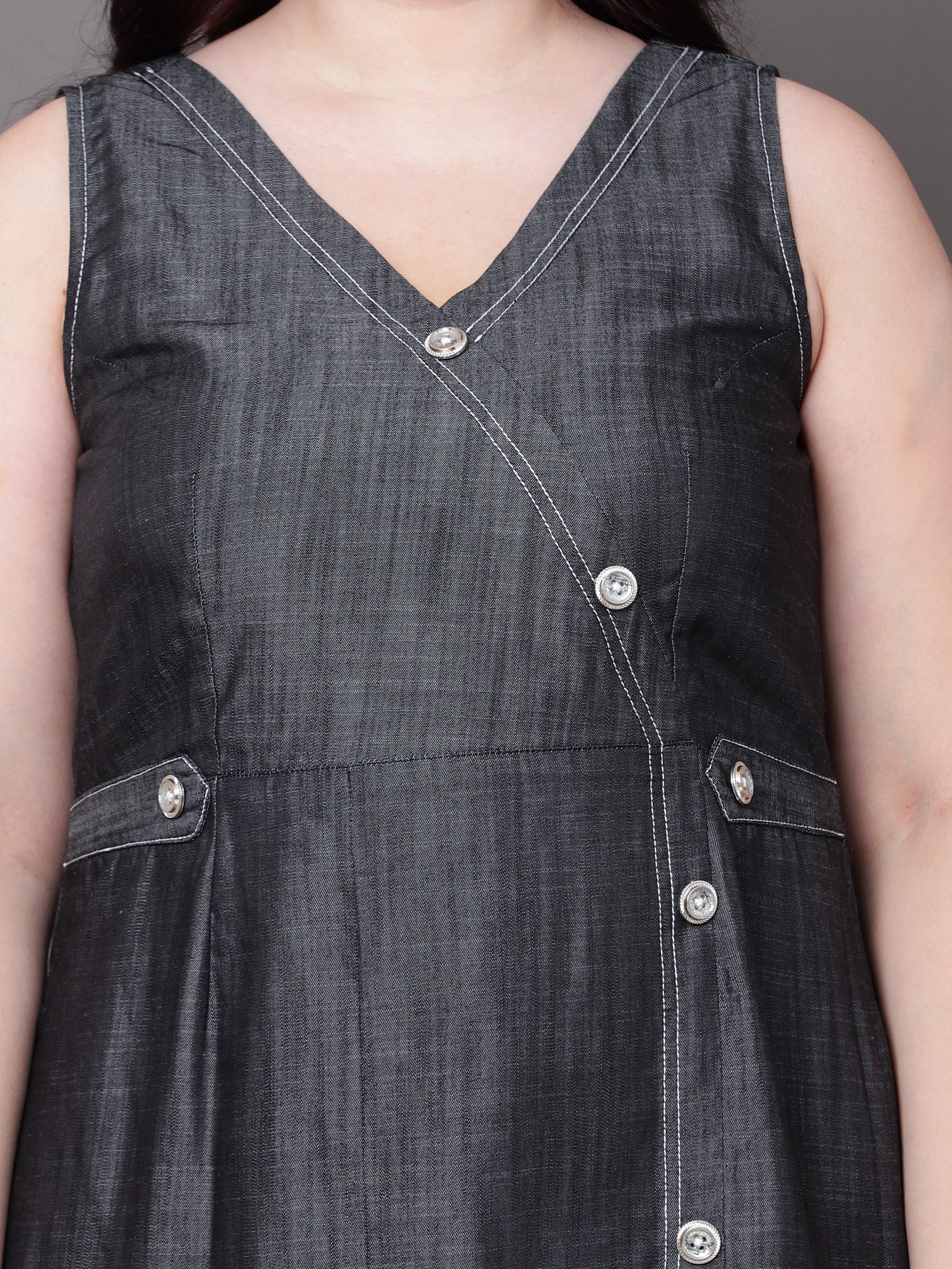 Charcoal Wrap Denim Dress