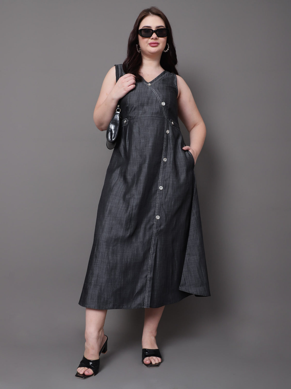 Charcoal Wrap Denim Dress