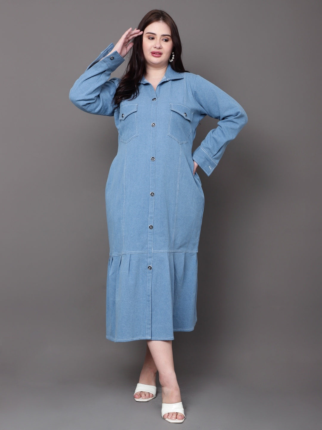 Street Blue Denim Shirt Dress