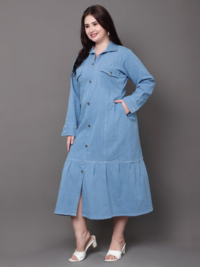 Street Blue Denim Shirt Dress