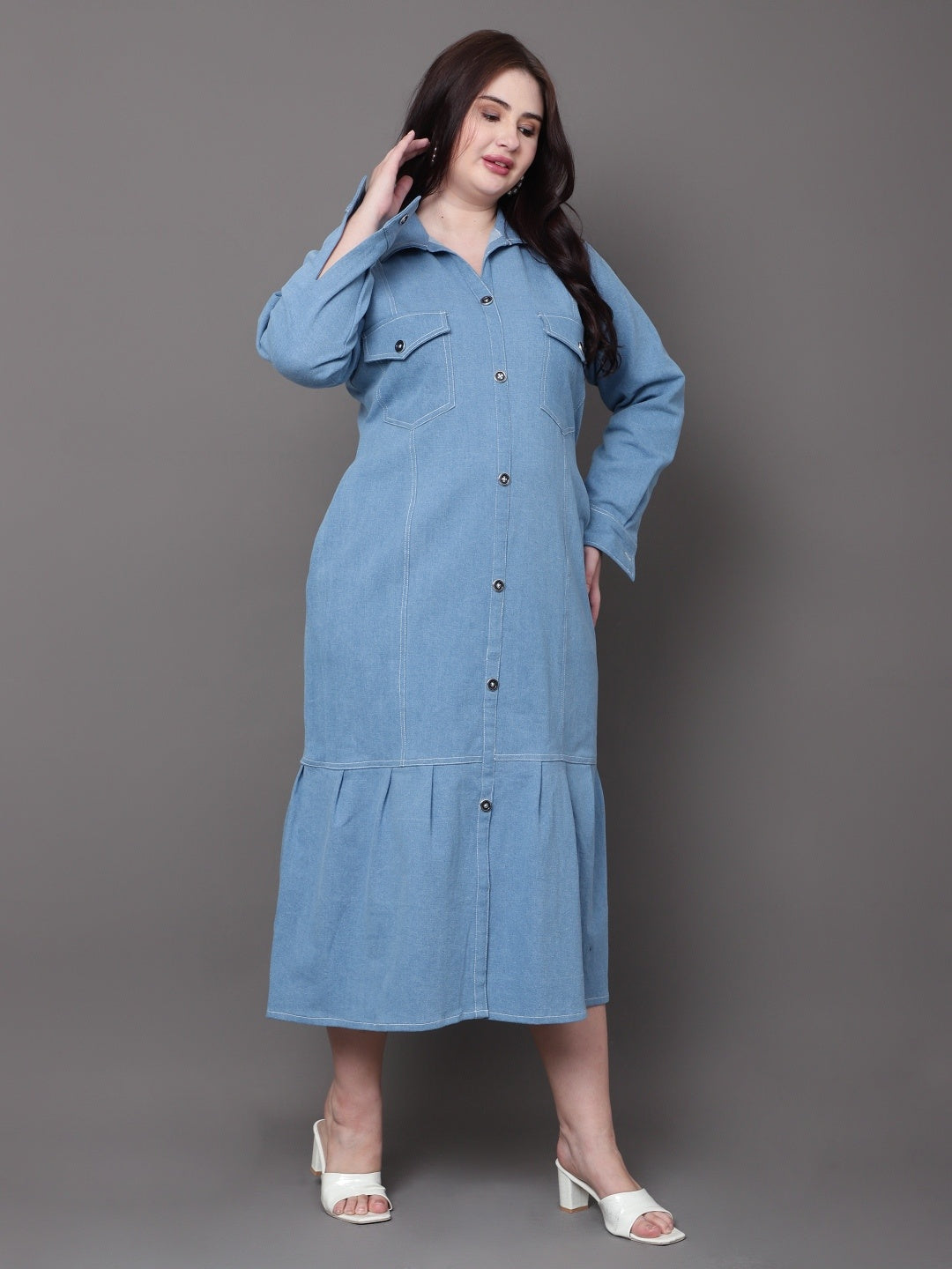 Street Blue Denim Shirt Dress