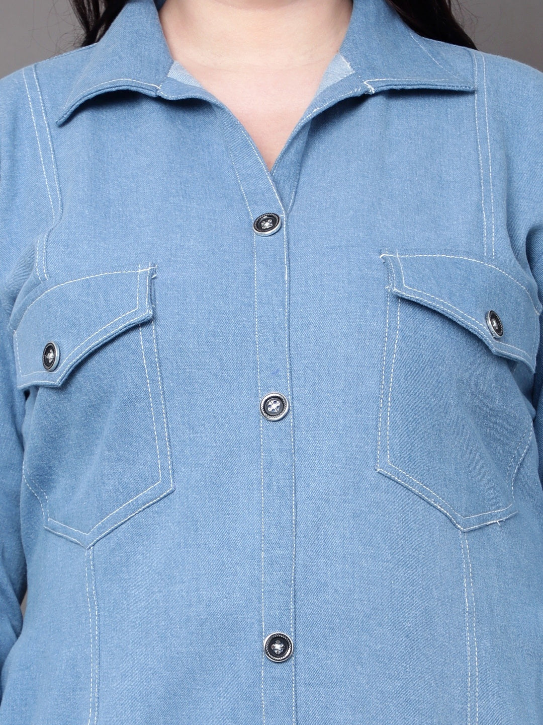 Street Blue Denim Shirt Dress