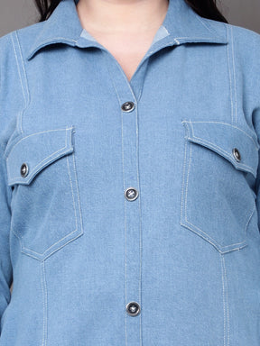 Street Blue Denim Shirt Dress