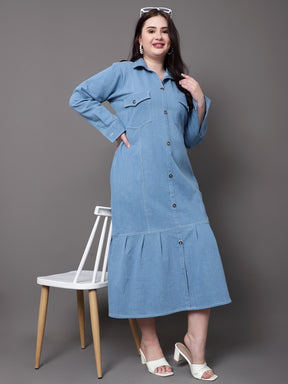 Street Blue Denim Shirt Dress