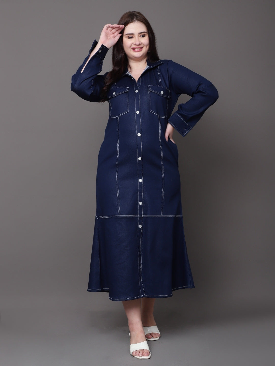 Indigo Denim Shirt Dress