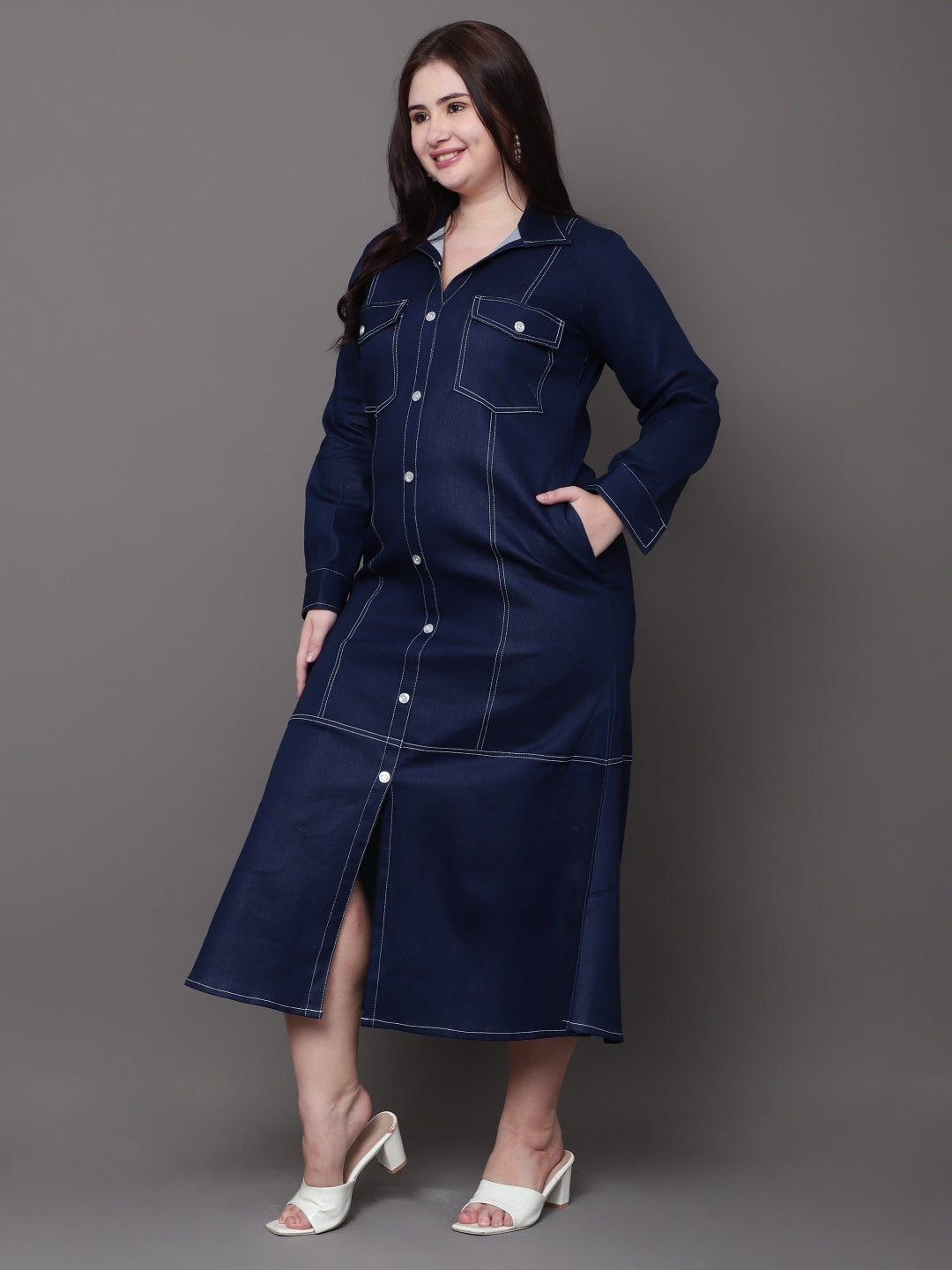 Indigo Denim Shirt Dress
