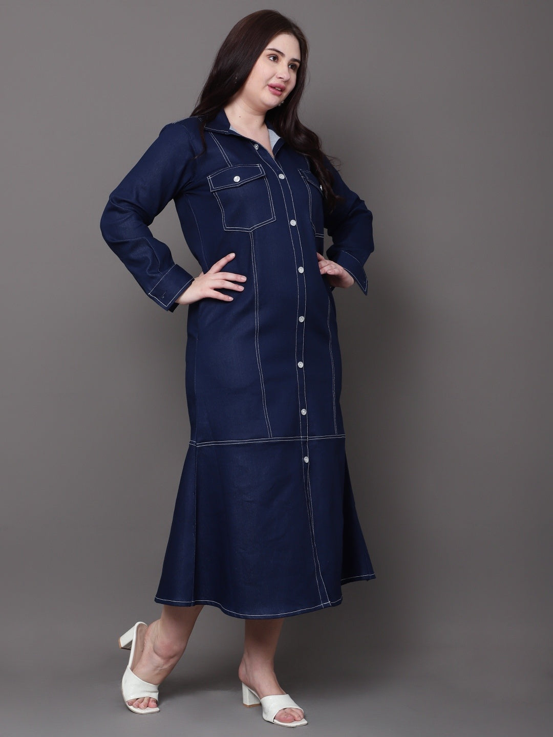 Indigo Denim Shirt Dress