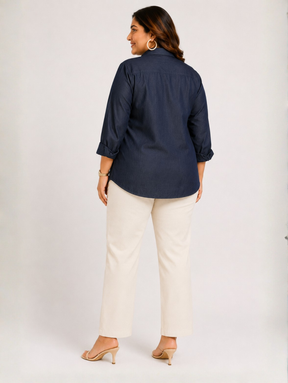 Navy Motif Denim Shirt