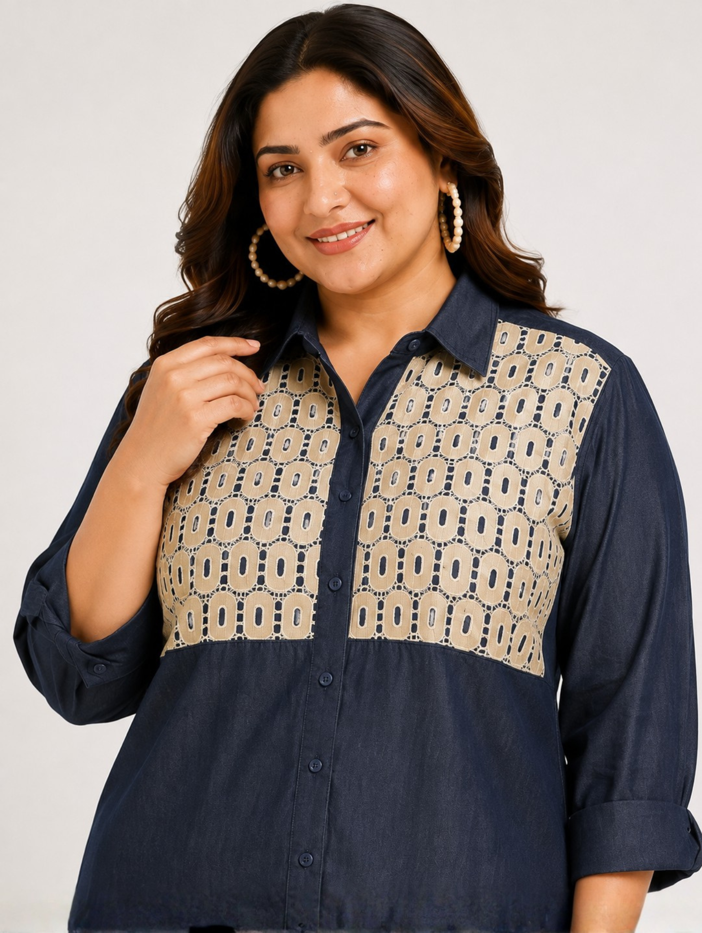 Navy Motif Denim Shirt