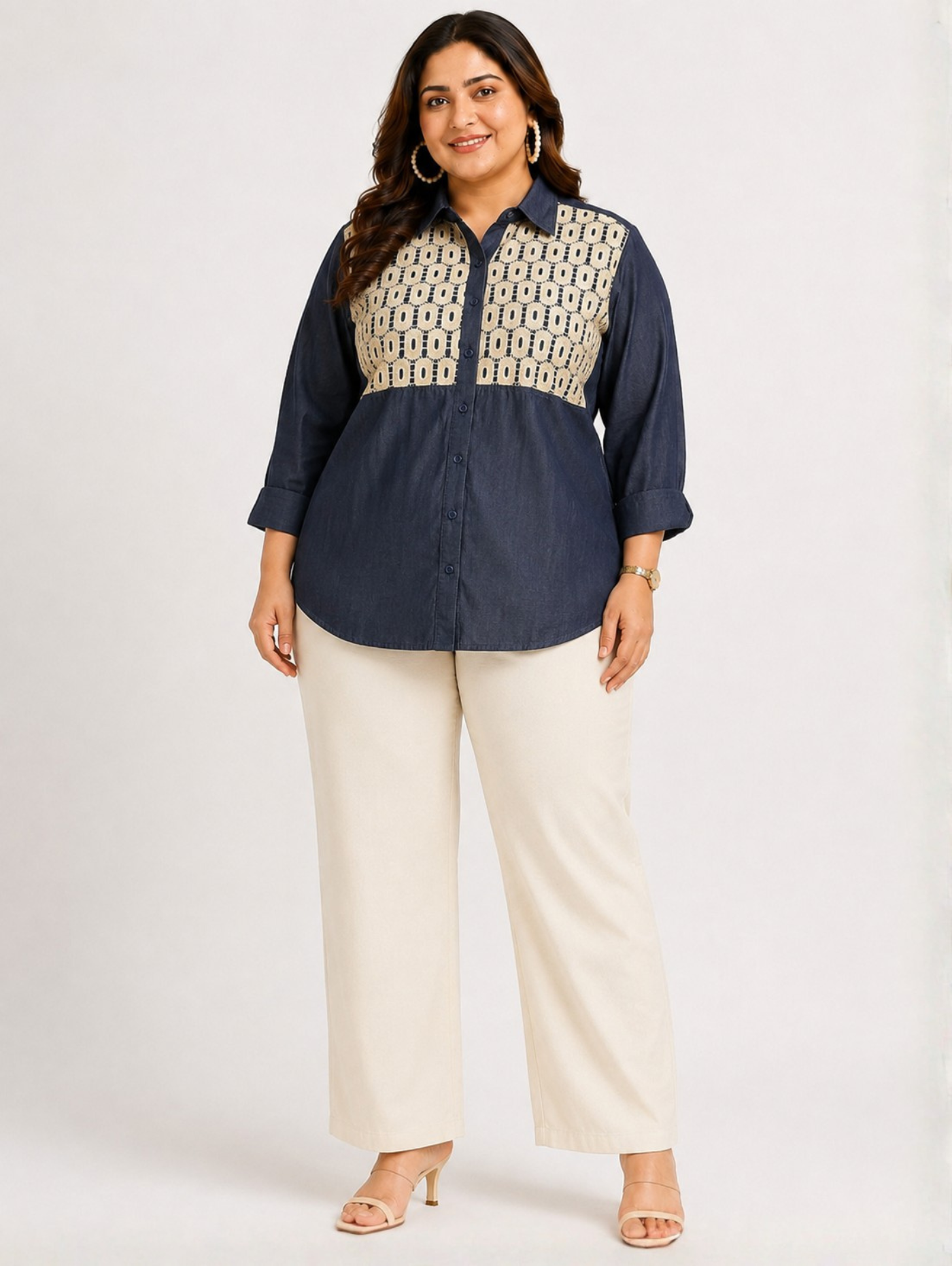 Navy Motif Denim Shirt