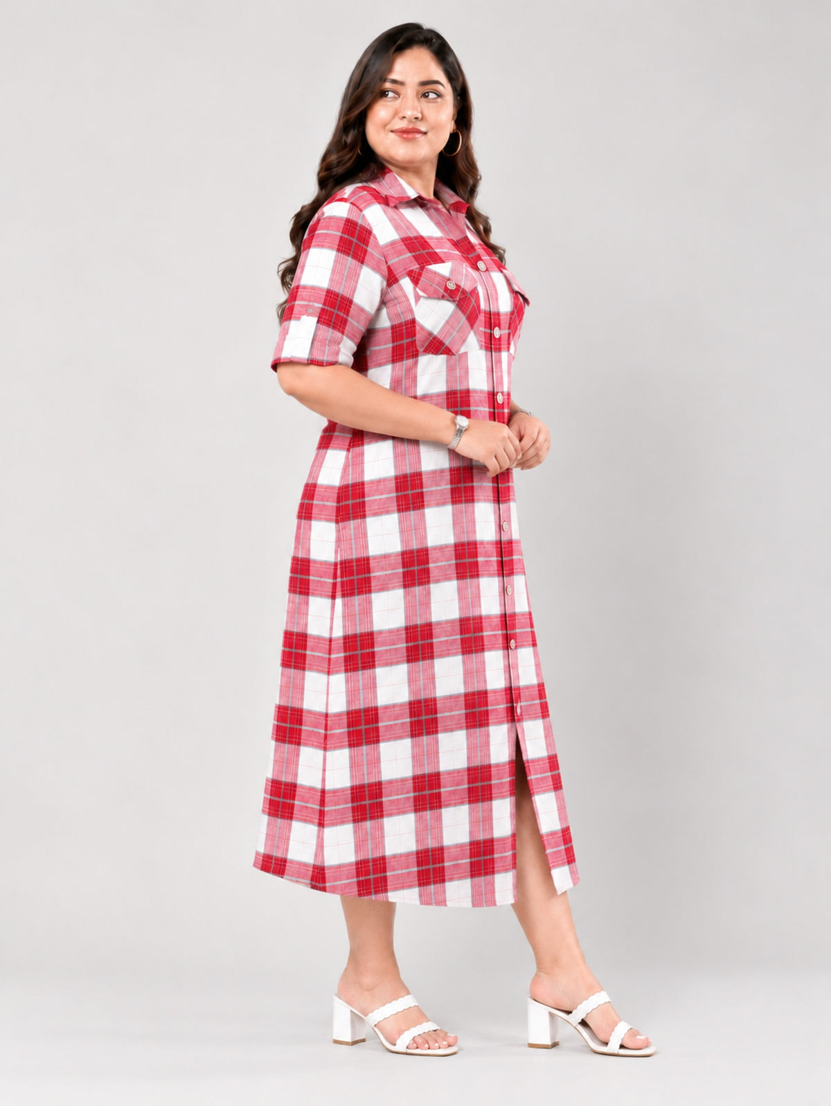 Crimson Checks Midi Dress