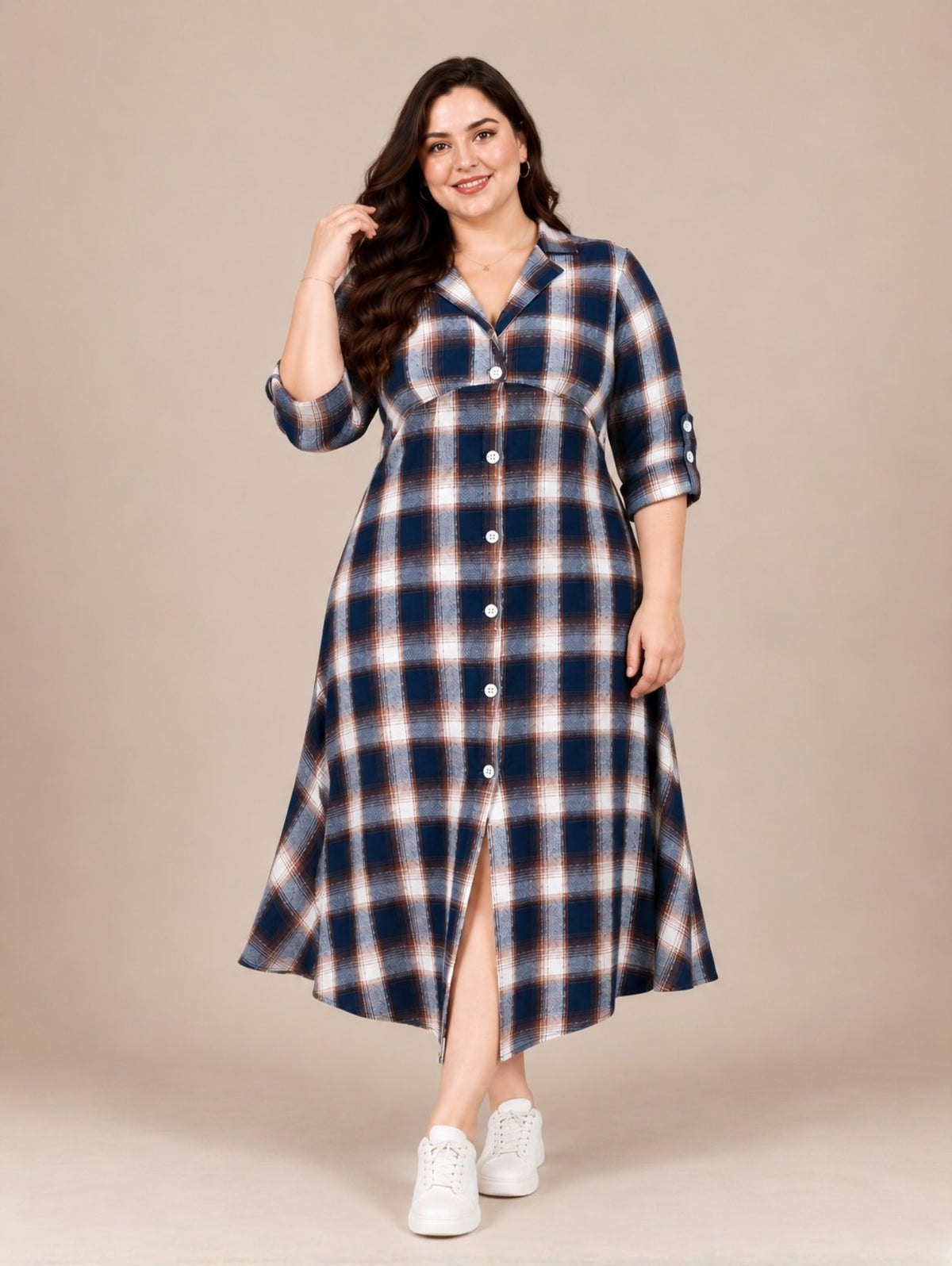 Rust & Navy Midi Dress