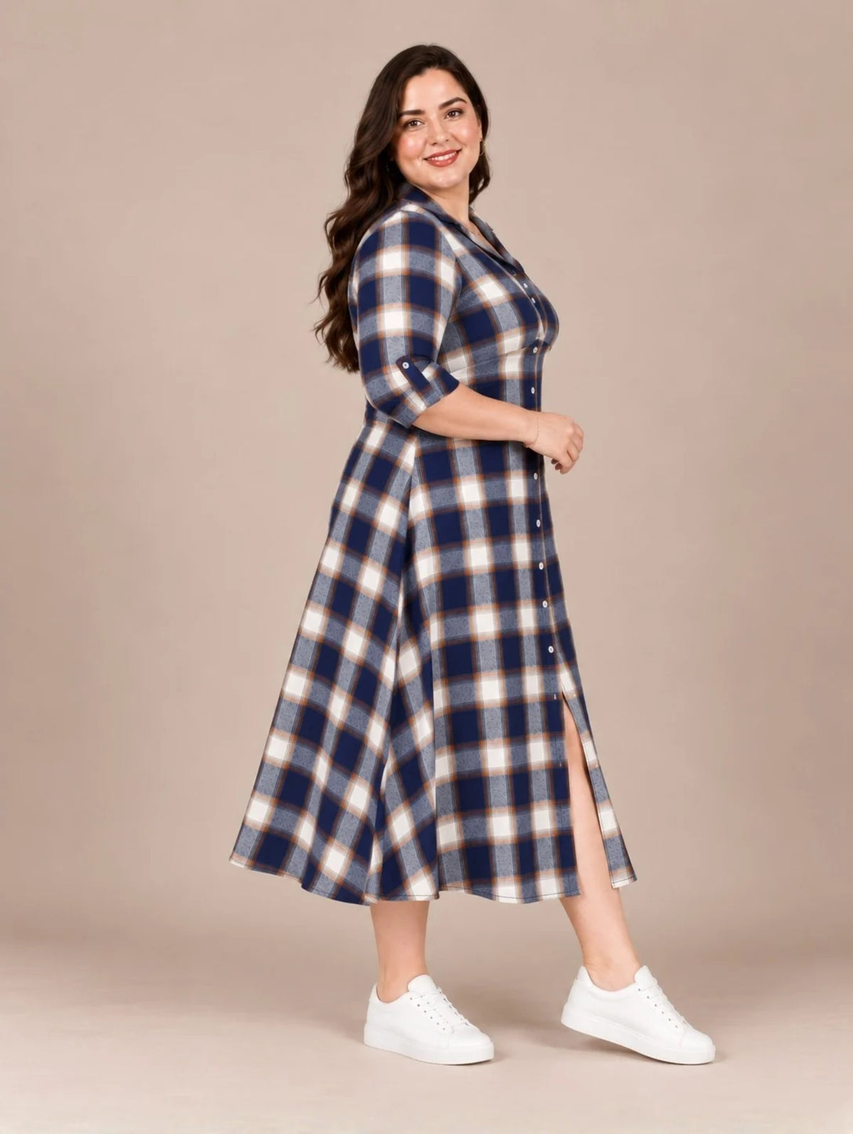 Rust & Navy Midi Dress